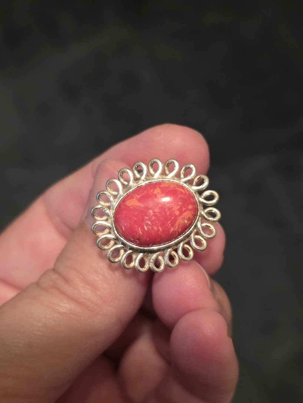 925 Silver and Coral Ring Size 8 - Picture 8 of 8